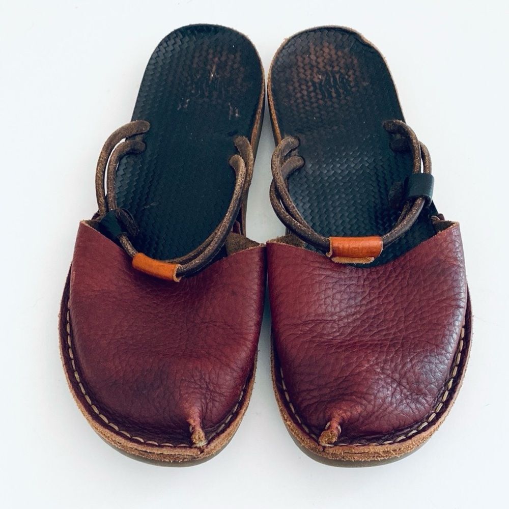 Mana Burgundy Leather Slip-On Straps Sandals sz 7.5 Cottage Boho